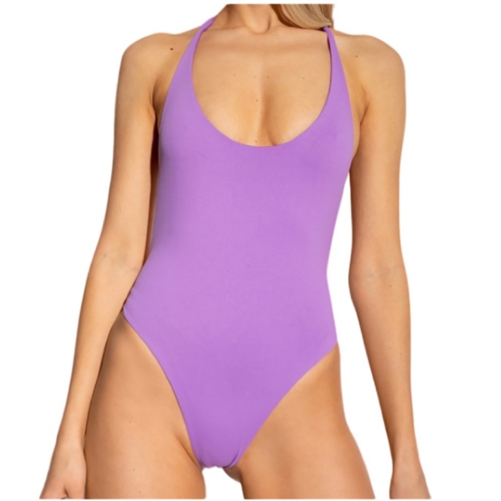 The Attico Lilac One Piece Halterneck Tiie Back Swimsuit